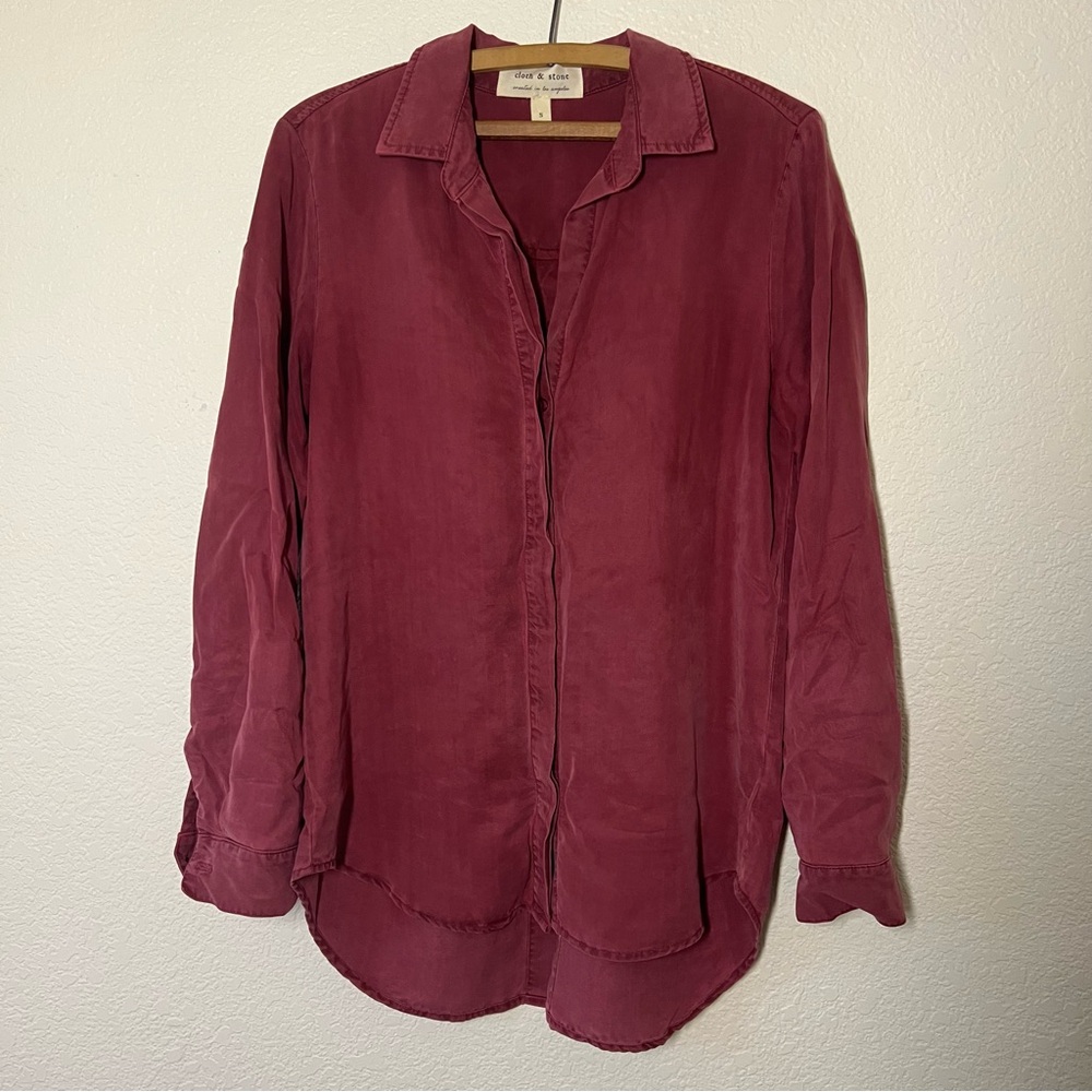 Cloth & Stone Long Sleeve Red Button Up Top Size Small